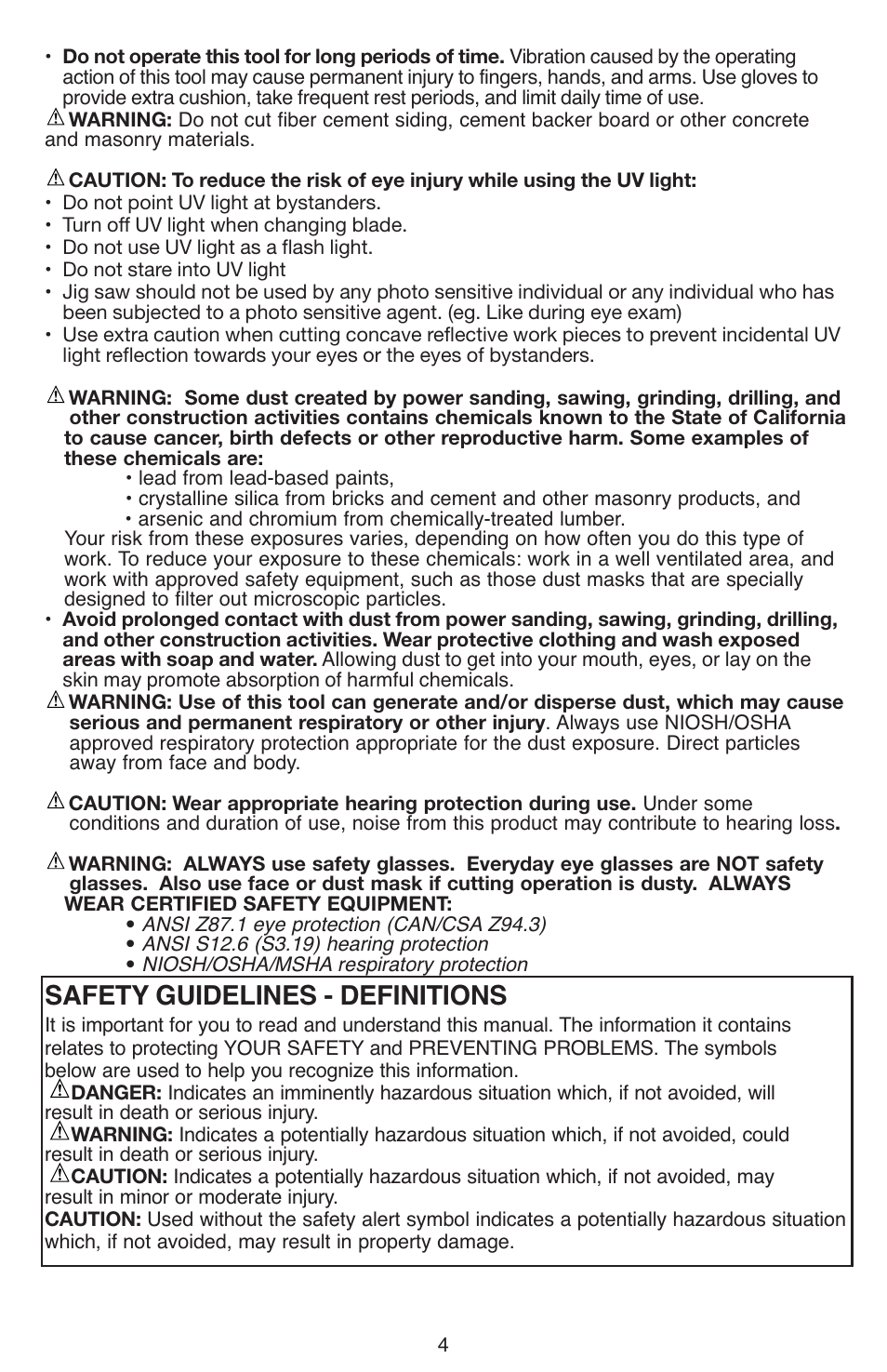 Safety guidelines - definitions | Black & Decker JS670V User Manual | Page 4 / 42