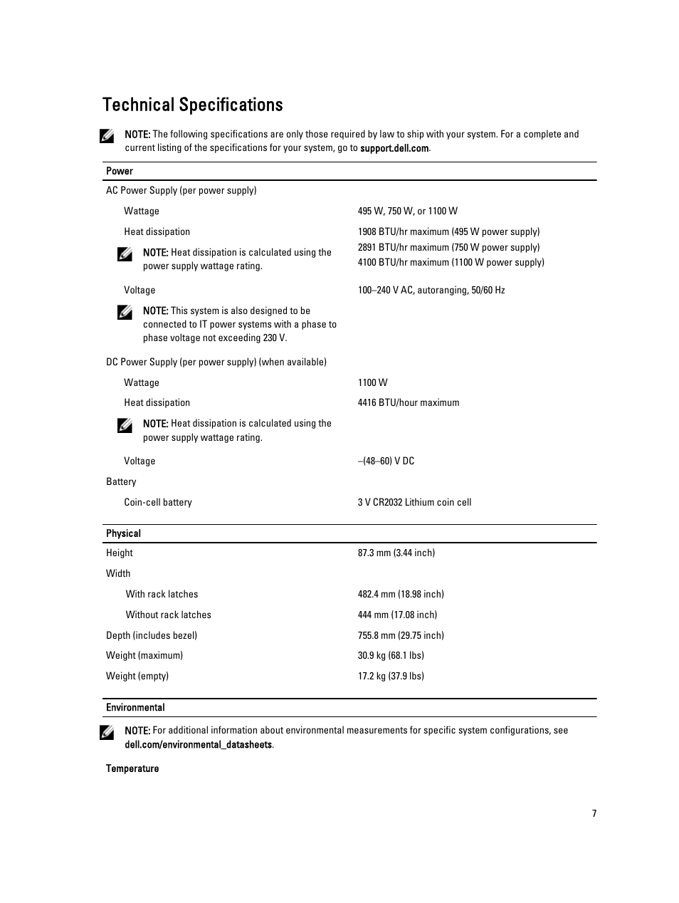 Technical specifications | Dell PowerVault NX3200 User Manual | Page 7 / 8