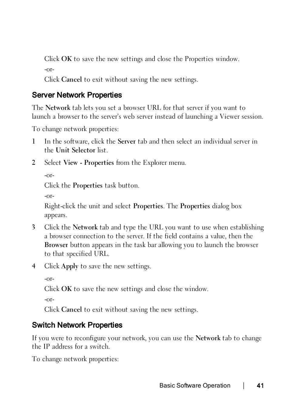 Server network properties, Switch network properties | Dell KVM 2162DS User Manual | Page 41 / 114