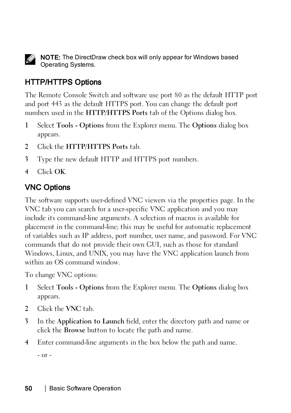 Http/https options, Vnc options | Dell KVM 2162DS User Manual | Page 50 / 114