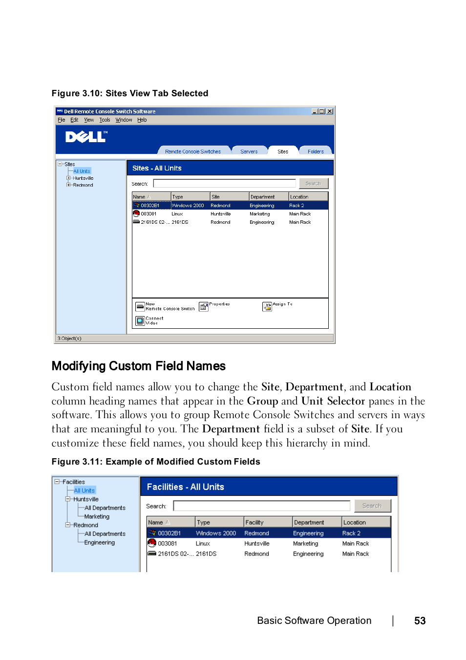 Modifying custom field names, Sitesfig, Modifyin2 | Example | Dell KVM 2162DS User Manual | Page 53 / 114