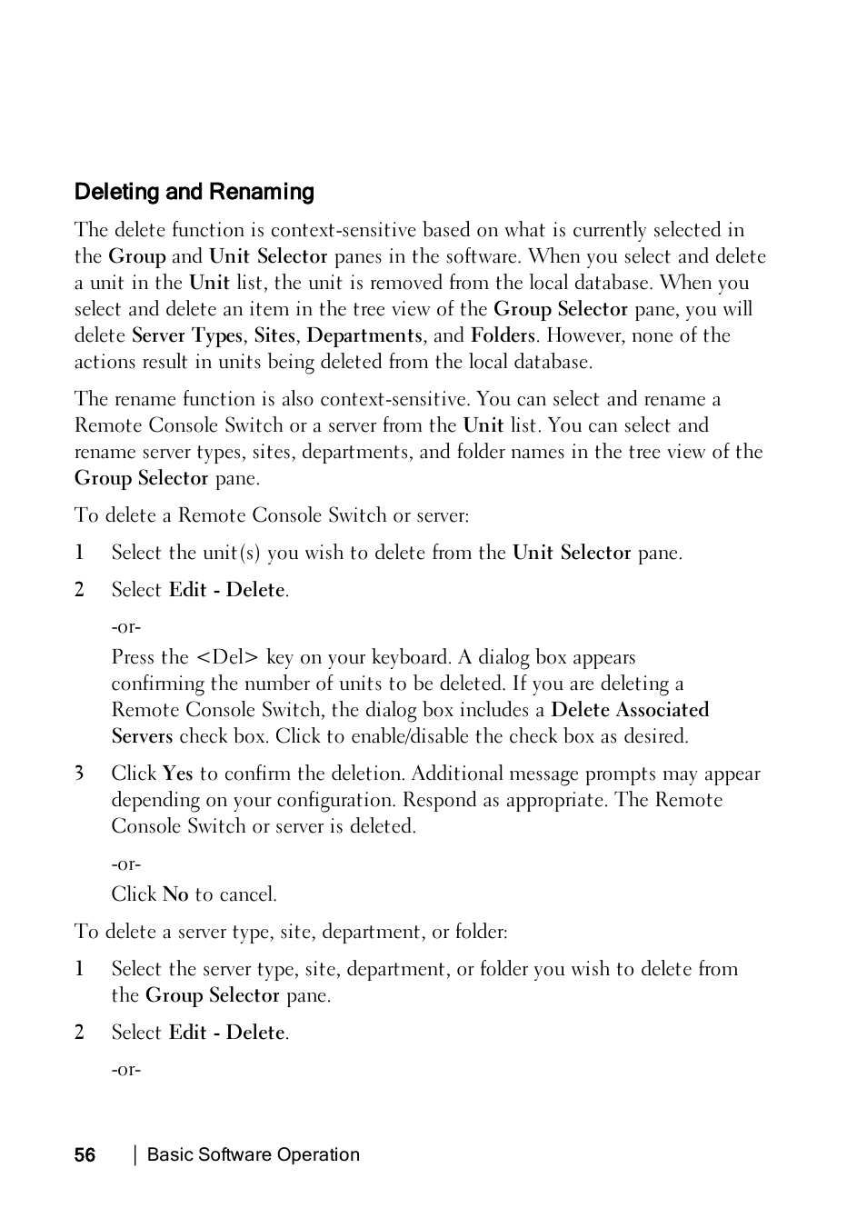 Deleting and renaming | Dell KVM 2162DS User Manual | Page 56 / 114