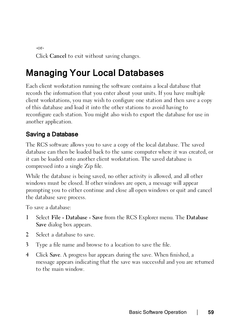 Managing your local databases, Saving a database | Dell KVM 2162DS User Manual | Page 59 / 114