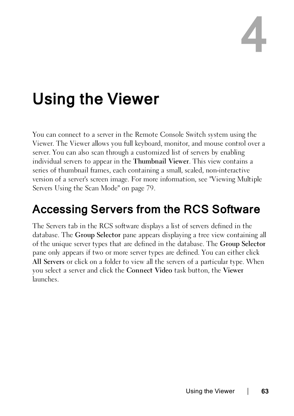 Using the viewer, Accessing servers from the rcs software | Dell KVM 2162DS User Manual | Page 63 / 114