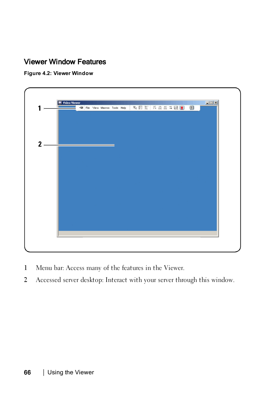 Viewer window features | Dell KVM 2162DS User Manual | Page 66 / 114