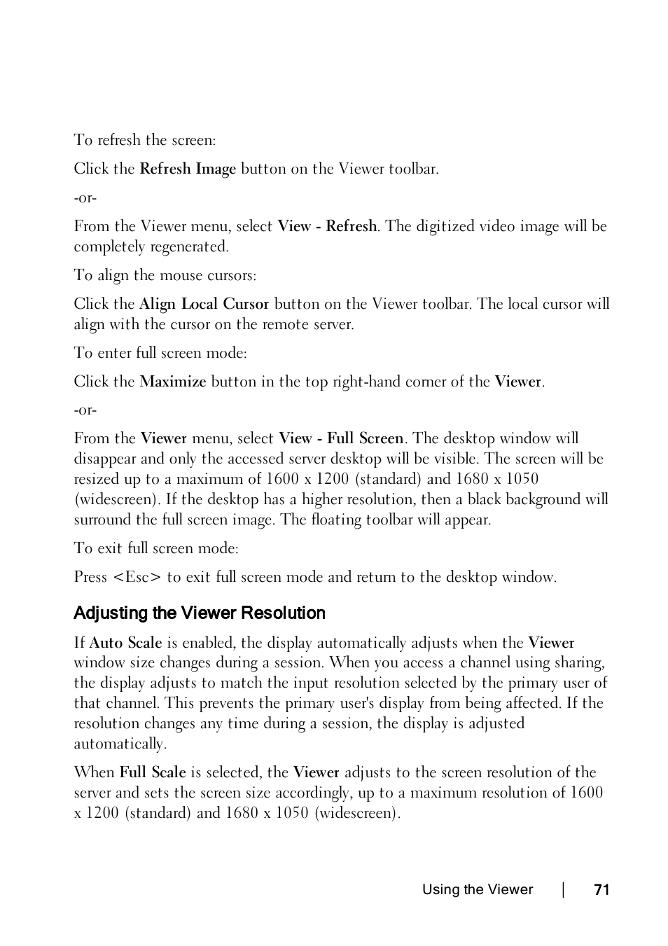 Adjusting the viewer resolution | Dell KVM 2162DS User Manual | Page 71 / 114