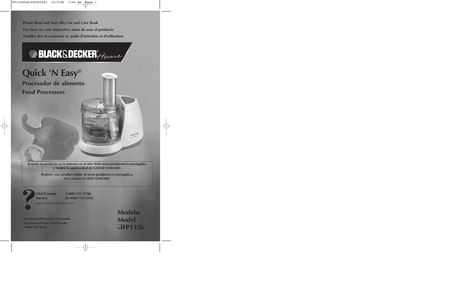 Black & Decker Quick 'N Easy FP1336 User Manual | 9 pages