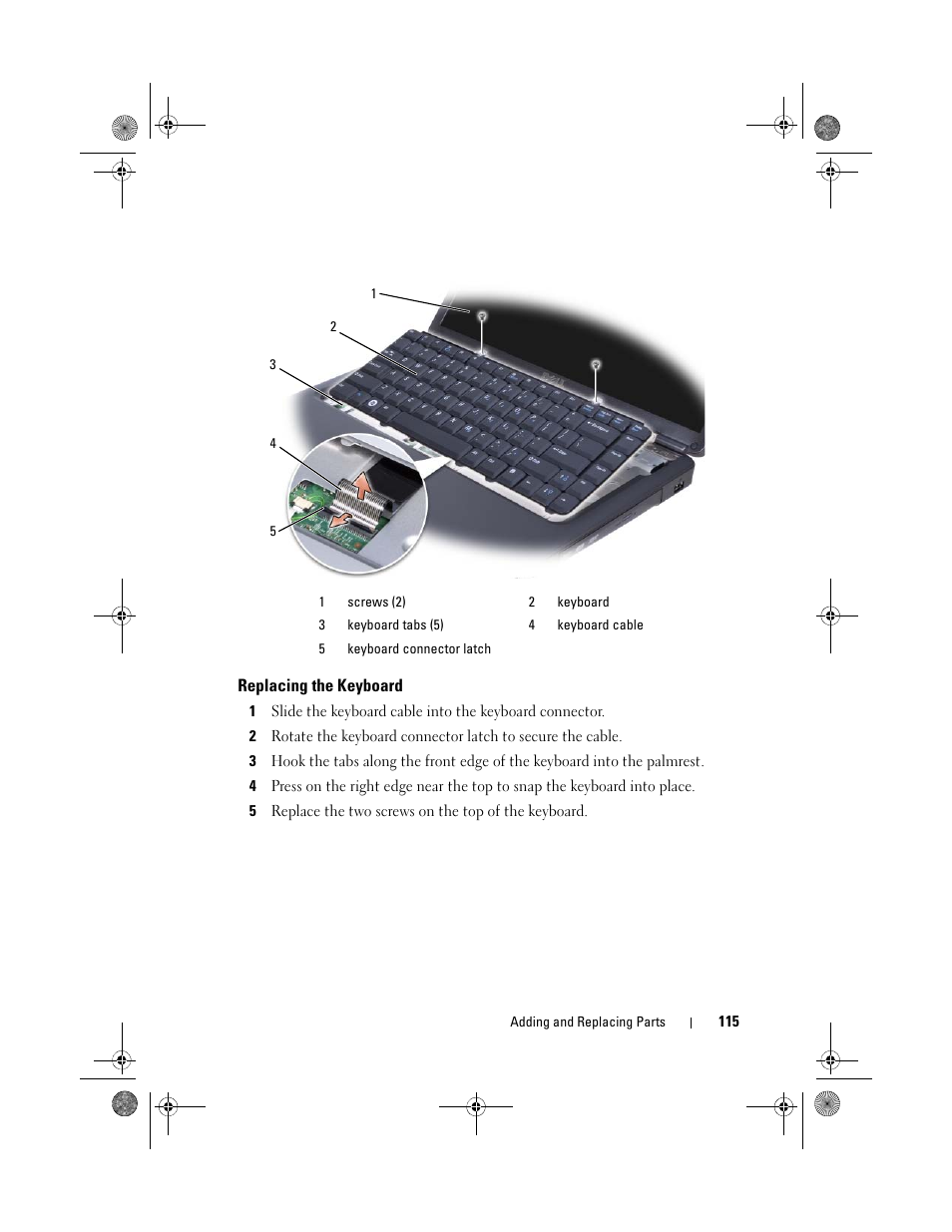 Replacing the keyboard | Dell Vostro 500 (Mid 2009) User Manual | Page 115 / 170