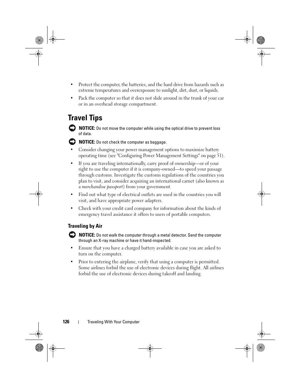 Travel tips, Traveling by air | Dell Vostro 500 (Mid 2009) User Manual | Page 126 / 170