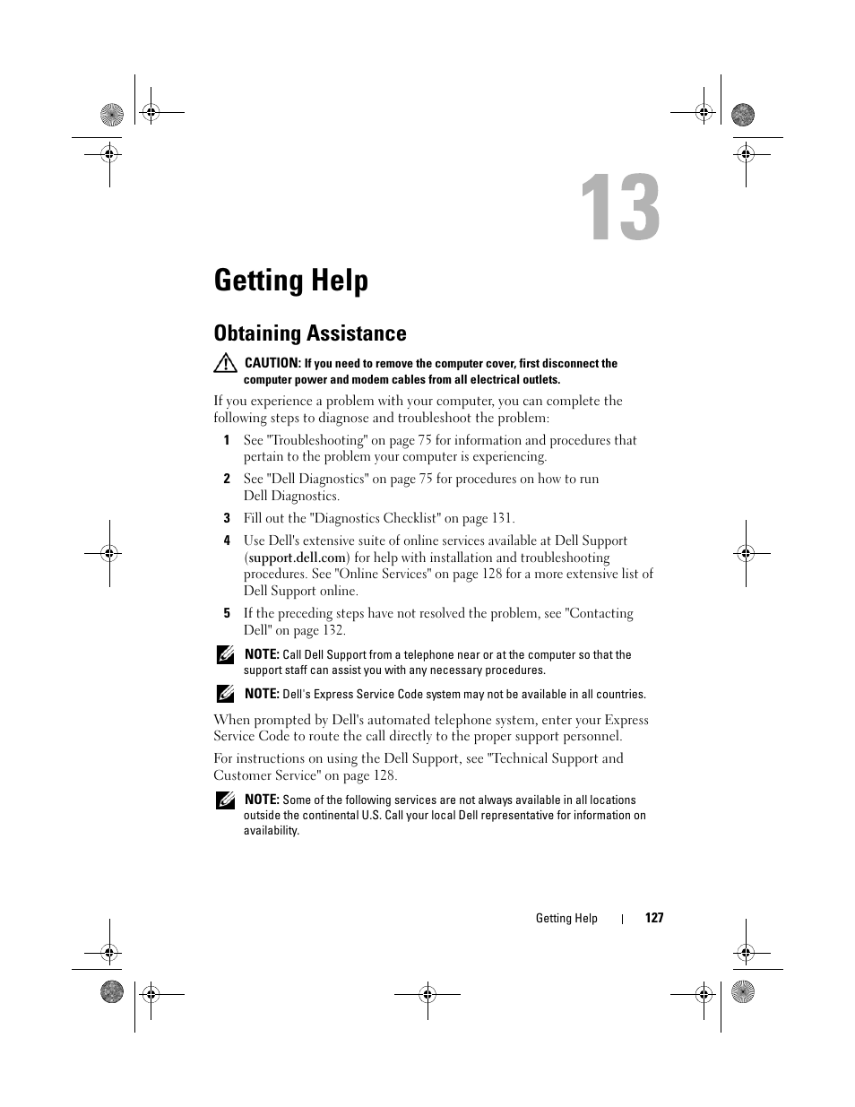 Getting help, Obtaining assistance | Dell Vostro 500 (Mid 2009) User Manual | Page 127 / 170