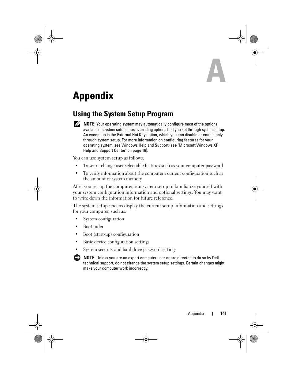 Appendix, Using the system setup program | Dell Vostro 500 (Mid 2009) User Manual | Page 141 / 170