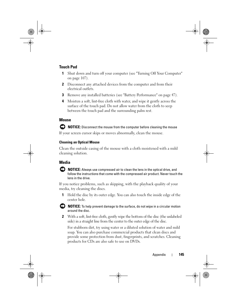 Touch pad, Mouse, Media | Dell Vostro 500 (Mid 2009) User Manual | Page 145 / 170