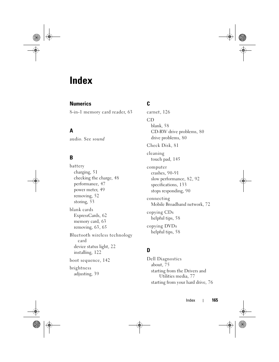 Index | Dell Vostro 500 (Mid 2009) User Manual | Page 165 / 170