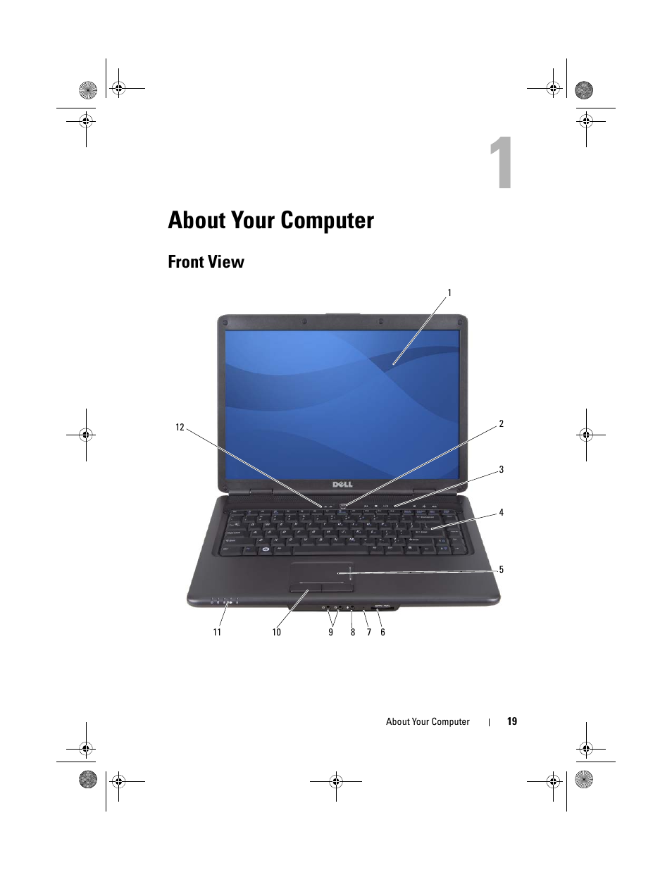 About your computer, Front view | Dell Vostro 500 (Mid 2009) User Manual | Page 19 / 170