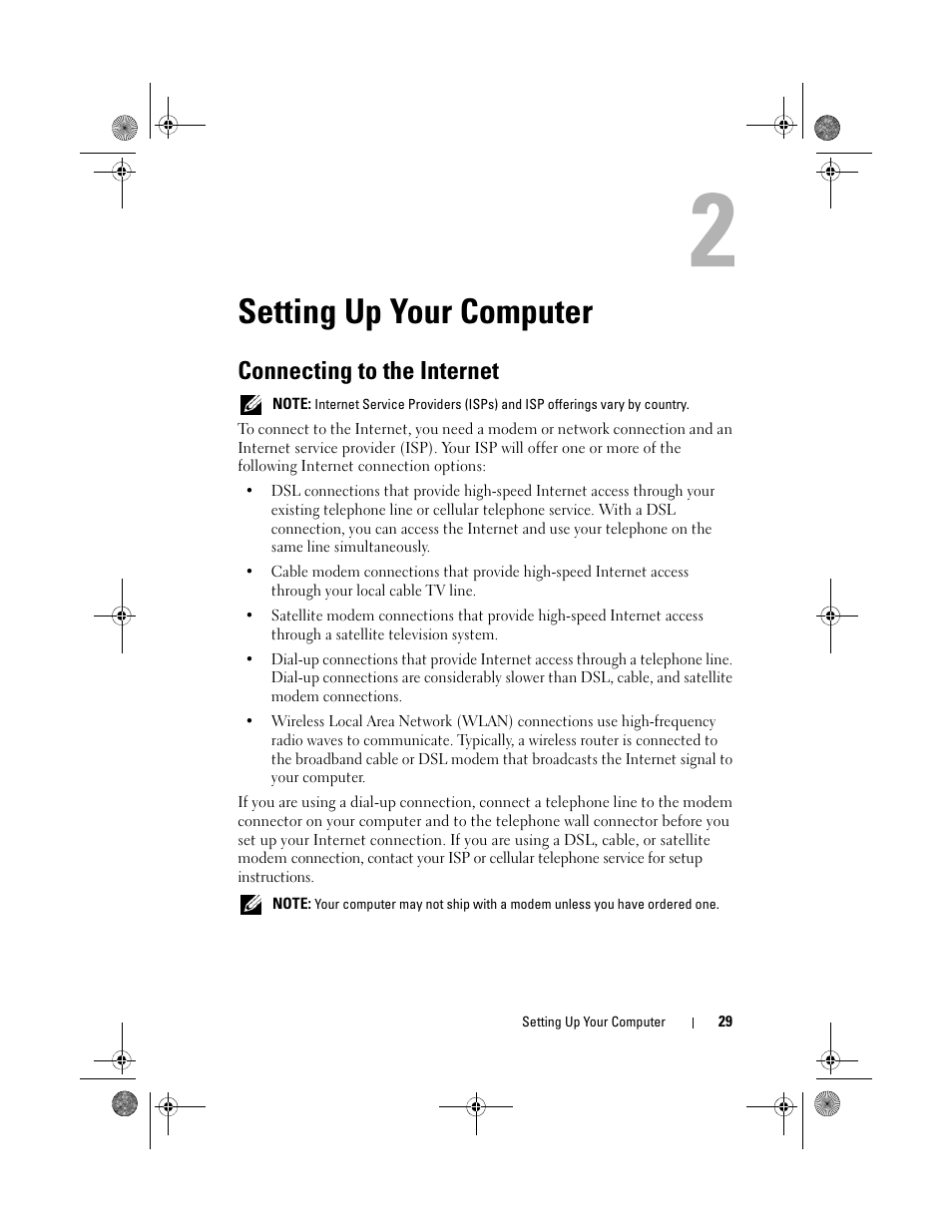 Setting up your computer, Connecting to the internet | Dell Vostro 500 (Mid 2009) User Manual | Page 29 / 170