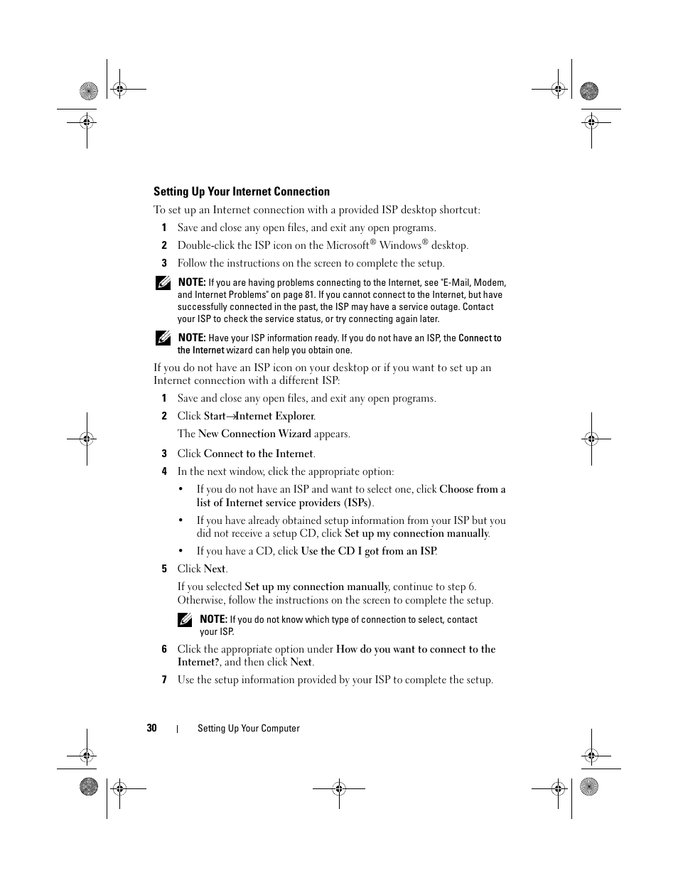 Setting up your internet connection | Dell Vostro 500 (Mid 2009) User Manual | Page 30 / 170