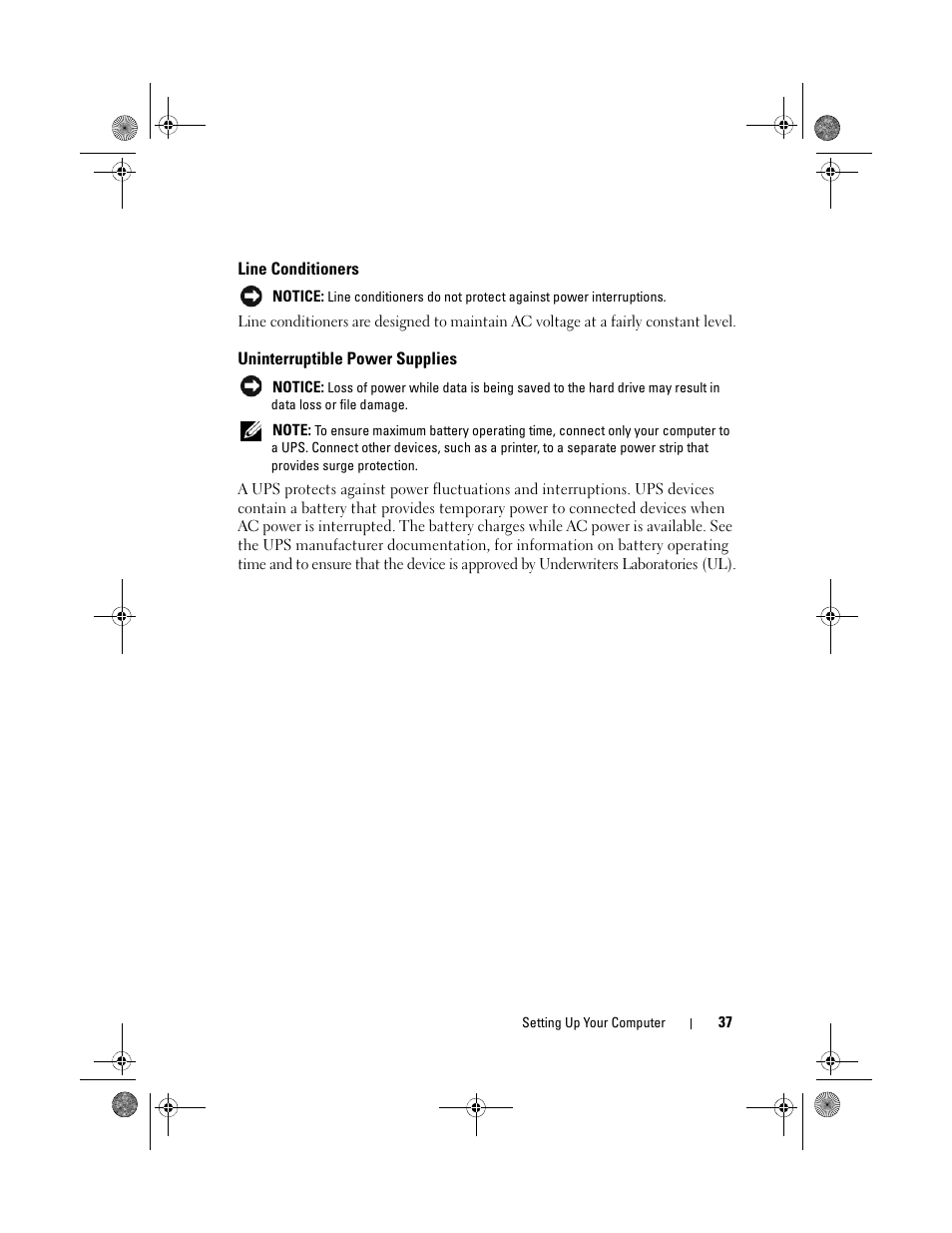 Line conditioners, Uninterruptible power supplies | Dell Vostro 500 (Mid 2009) User Manual | Page 37 / 170