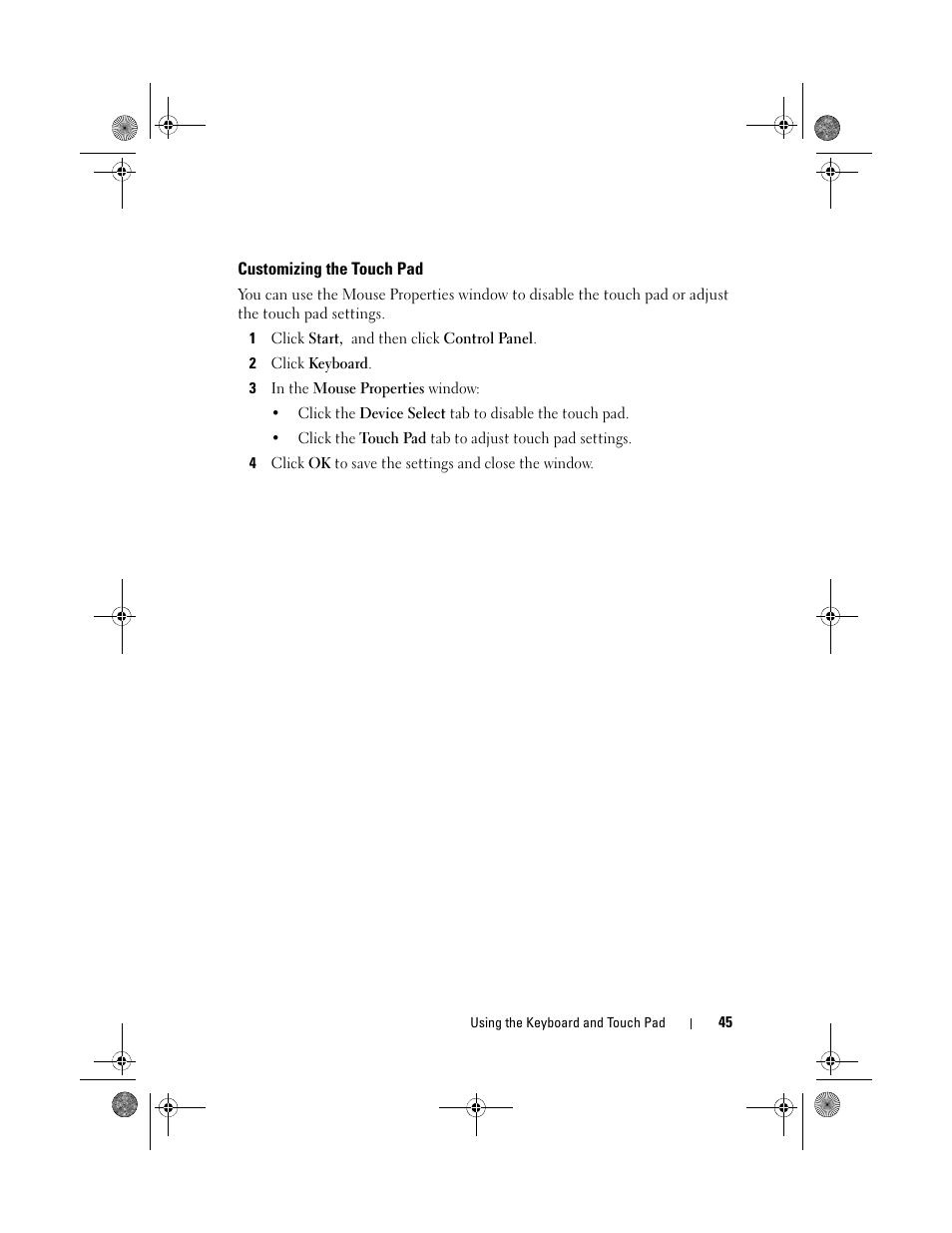 Customizing the touch pad | Dell Vostro 500 (Mid 2009) User Manual | Page 45 / 170