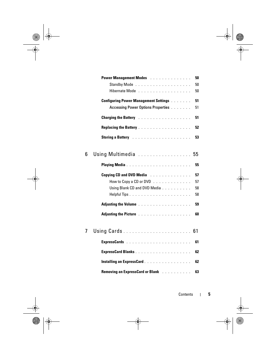 6using multimedia, 7using cards | Dell Vostro 500 (Mid 2009) User Manual | Page 5 / 170