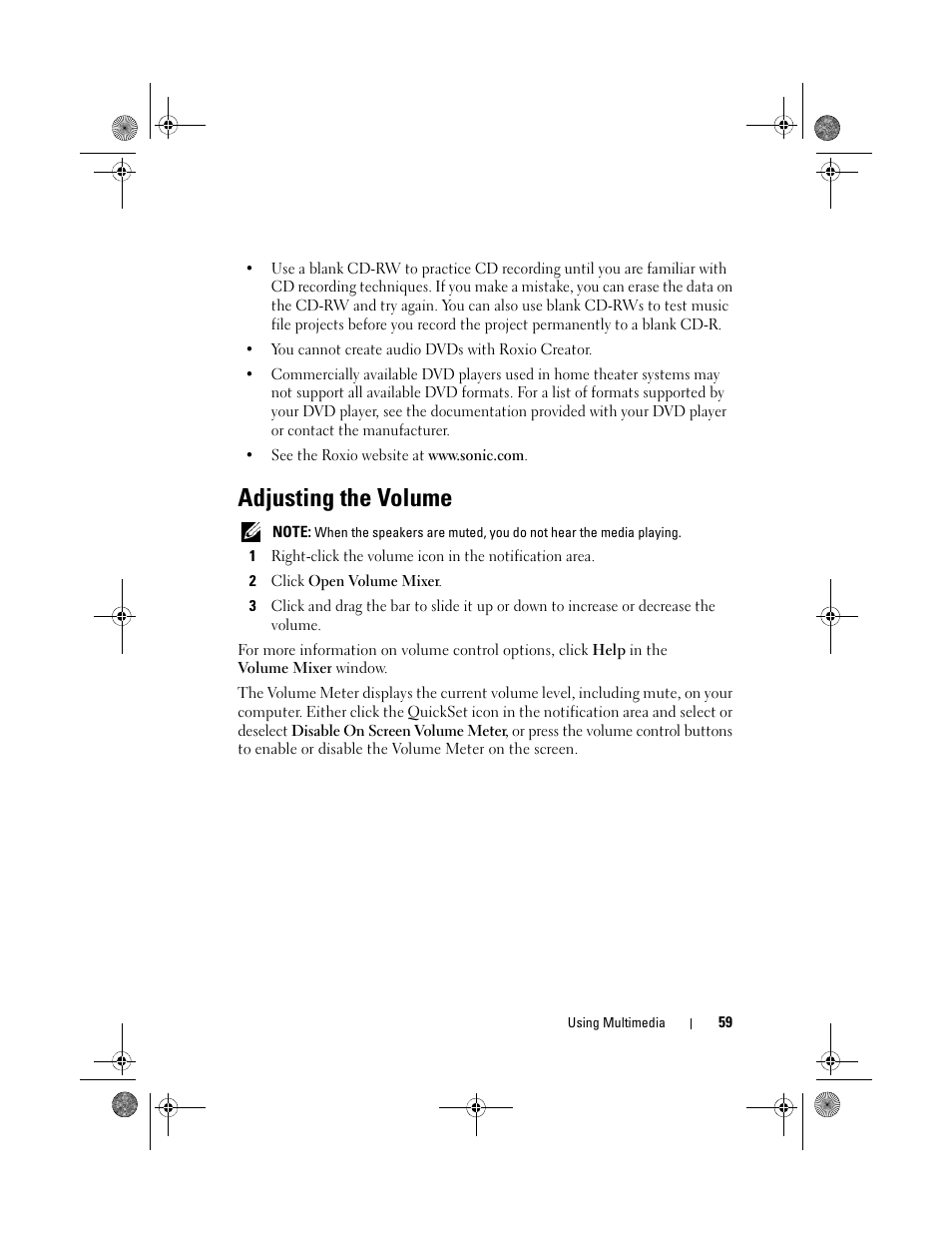 Adjusting the volume | Dell Vostro 500 (Mid 2009) User Manual | Page 59 / 170