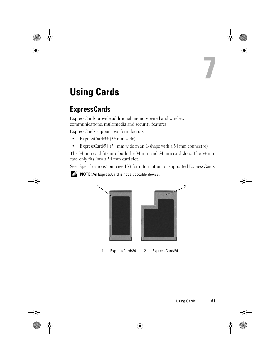 Using cards, Expresscards | Dell Vostro 500 (Mid 2009) User Manual | Page 61 / 170