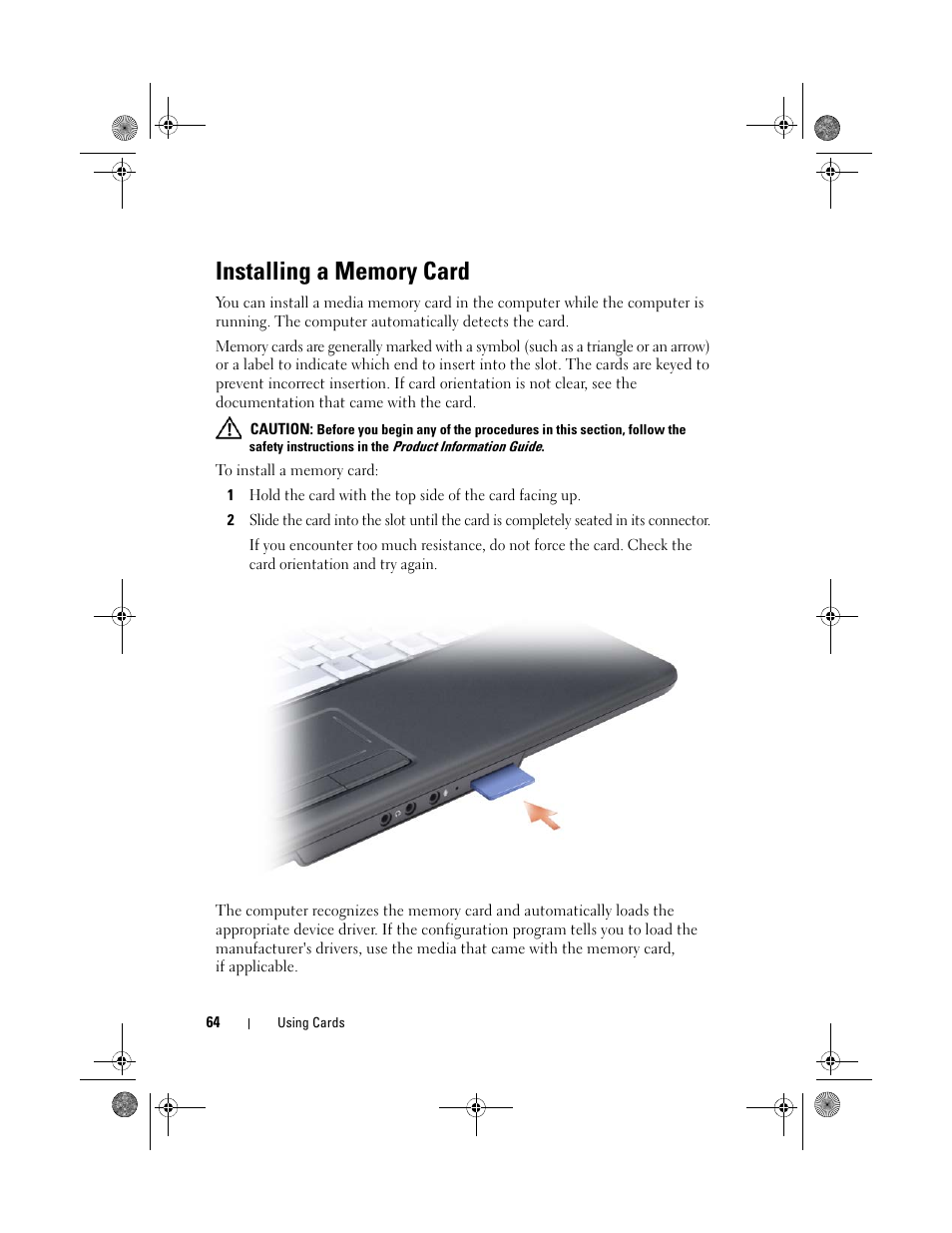 Installing a memory card | Dell Vostro 500 (Mid 2009) User Manual | Page 64 / 170