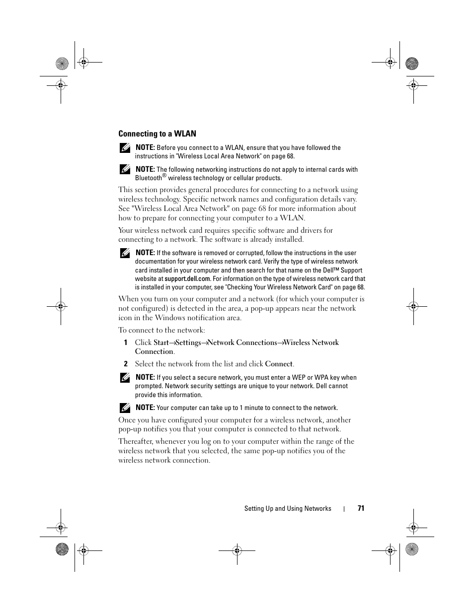 Connecting to a wlan | Dell Vostro 500 (Mid 2009) User Manual | Page 71 / 170