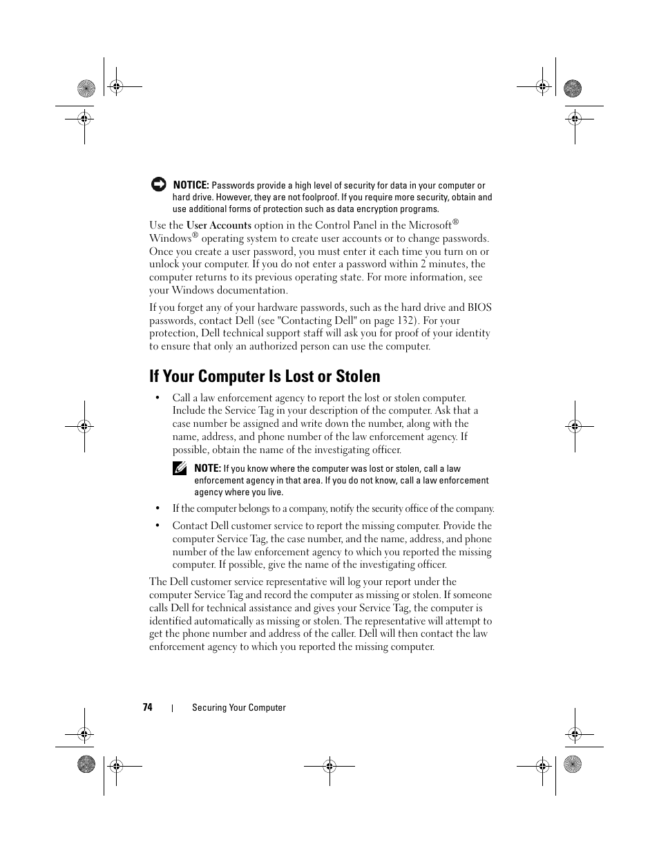 If your computer is lost or stolen | Dell Vostro 500 (Mid 2009) User Manual | Page 74 / 170