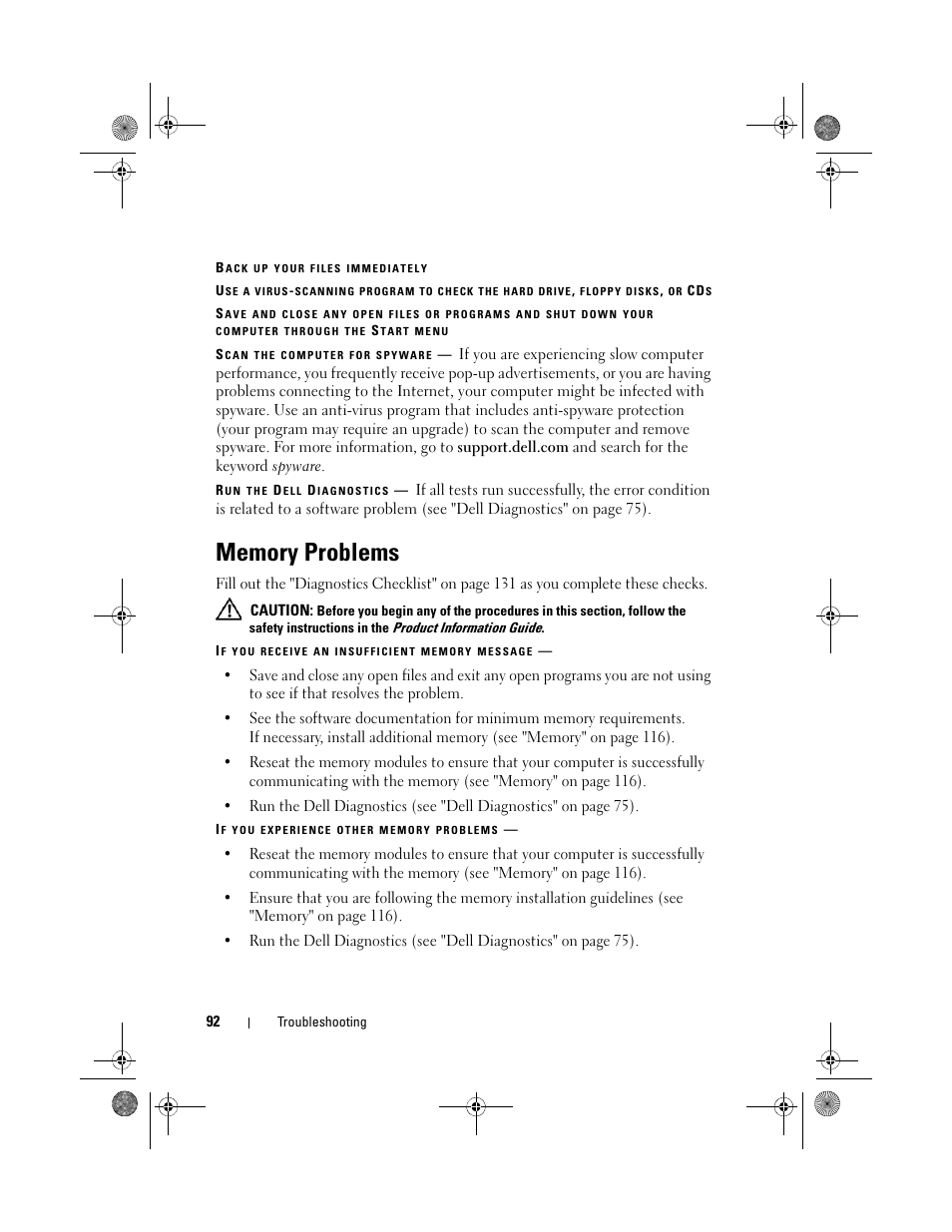 Memory problems | Dell Vostro 500 (Mid 2009) User Manual | Page 92 / 170