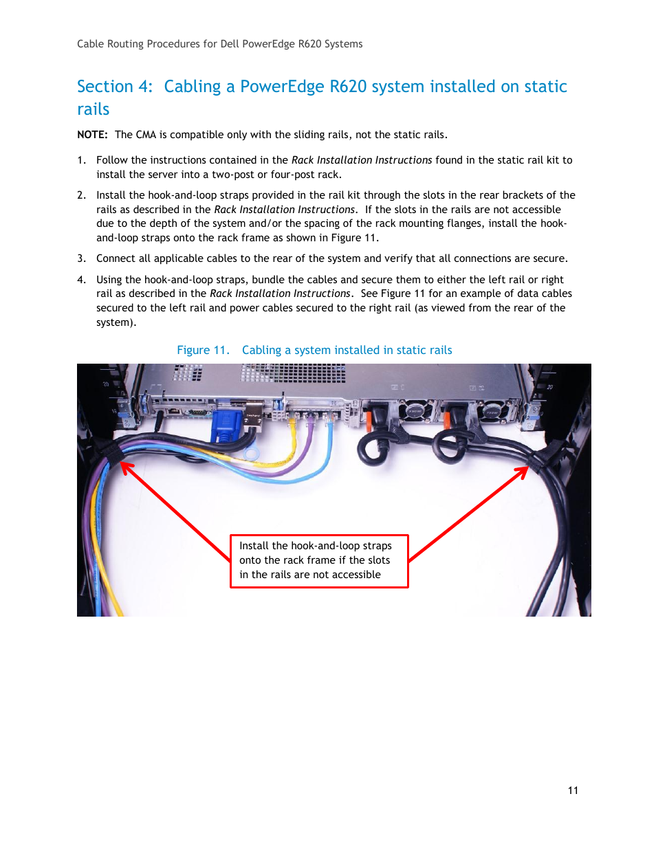 Figure 11, Cabling a system installed in static rails | Dell PowerEdge Rack Enclosure 4020S User Manual | Page 11 / 11