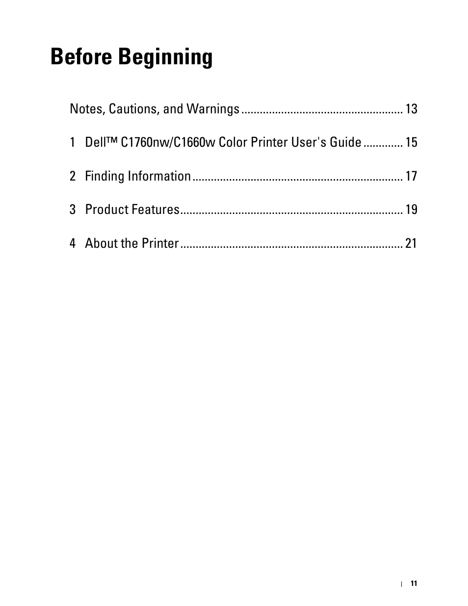 Before beginning | Dell C1760NW Color Laser Printer User Manual | Page 13 / 240