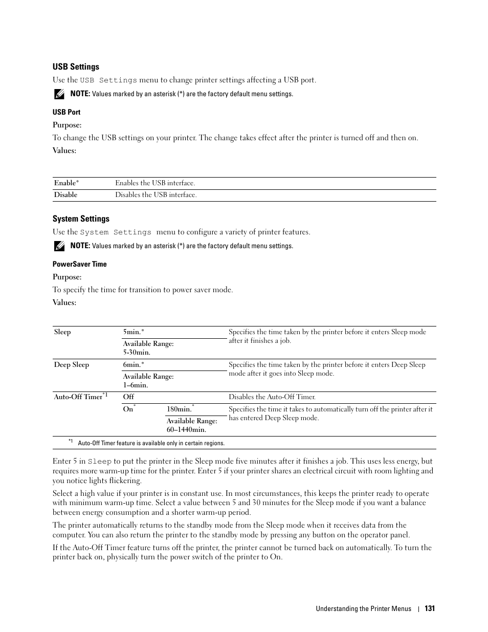 Usb settings, System settings | Dell C1760NW Color Laser Printer User Manual | Page 133 / 240