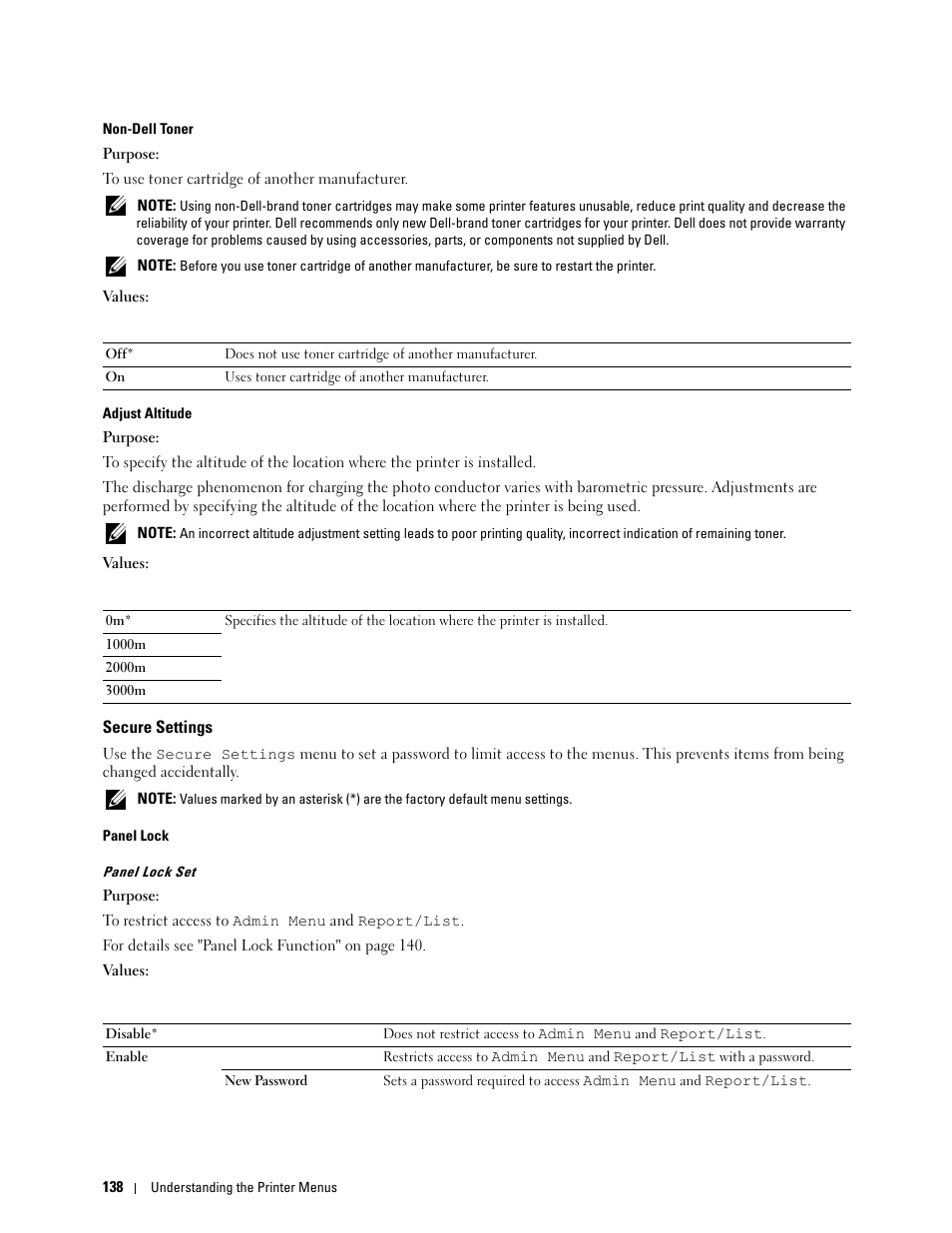 Secure settings | Dell C1760NW Color Laser Printer User Manual | Page 140 / 240
