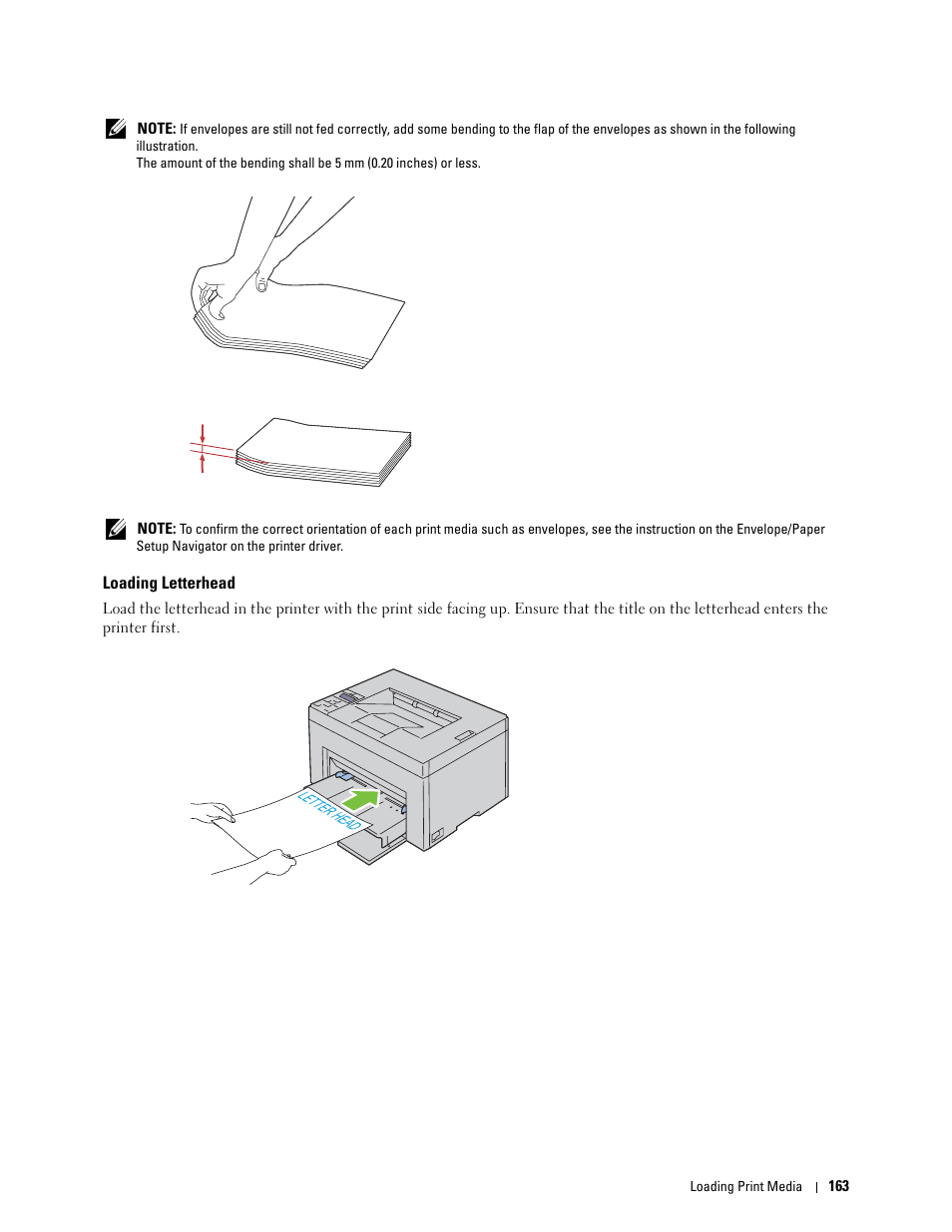 Loading letterhead | Dell C1760NW Color Laser Printer User Manual | Page 165 / 240