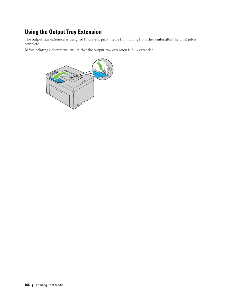 Using the output tray extension | Dell C1760NW Color Laser Printer User Manual | Page 168 / 240