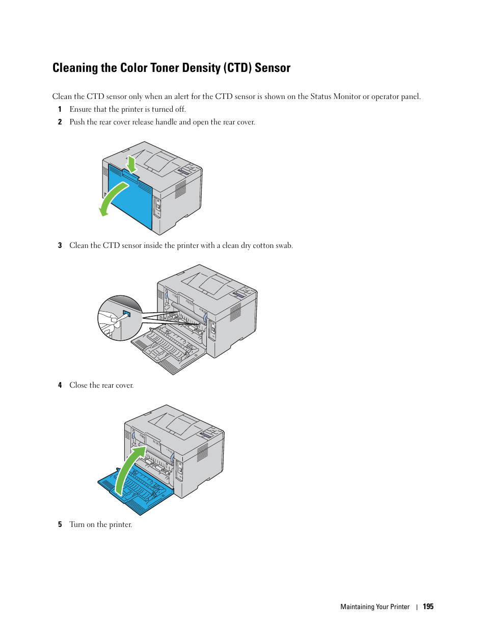 Cleaning the color toner density (ctd) sensor | Dell C1760NW Color Laser Printer User Manual | Page 197 / 240