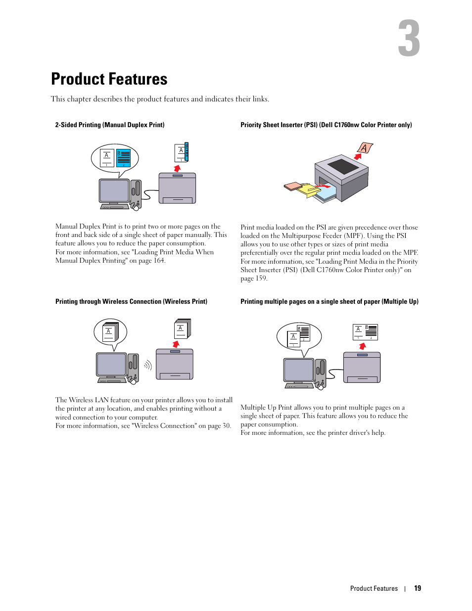Product features, 3 product features | Dell C1760NW Color Laser Printer User Manual | Page 21 / 240