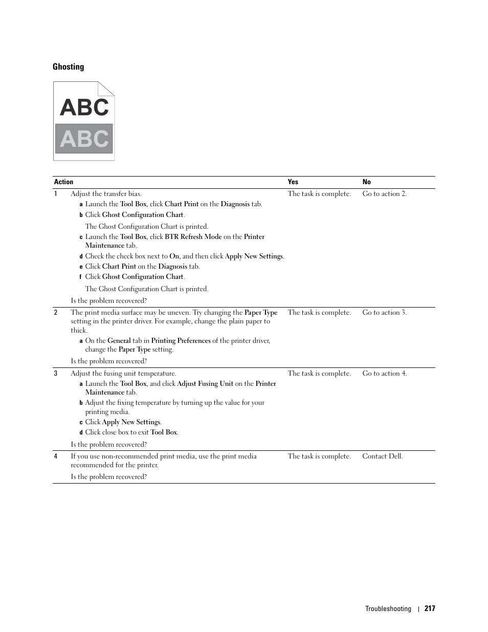 Ghosting | Dell C1760NW Color Laser Printer User Manual | Page 219 / 240