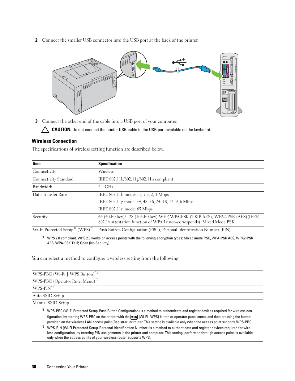 Wireless connection | Dell C1760NW Color Laser Printer User Manual | Page 32 / 240