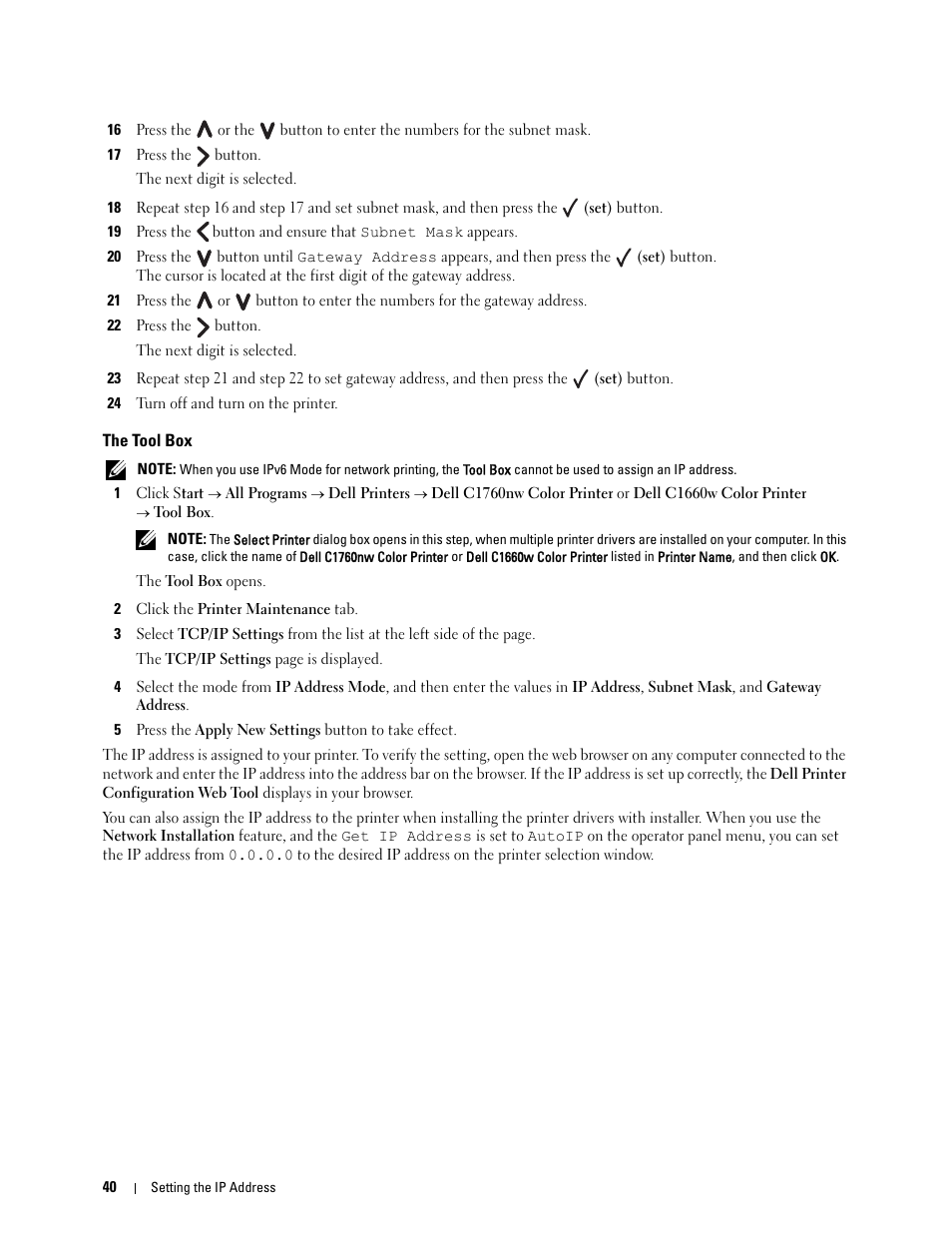 The tool box | Dell C1760NW Color Laser Printer User Manual | Page 42 / 240