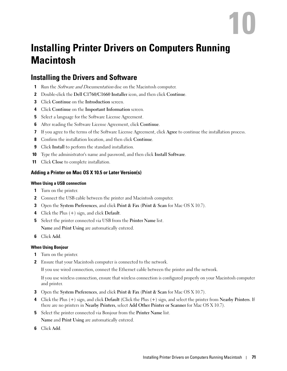 Installing the drivers and software | Dell C1760NW Color Laser Printer User Manual | Page 73 / 240