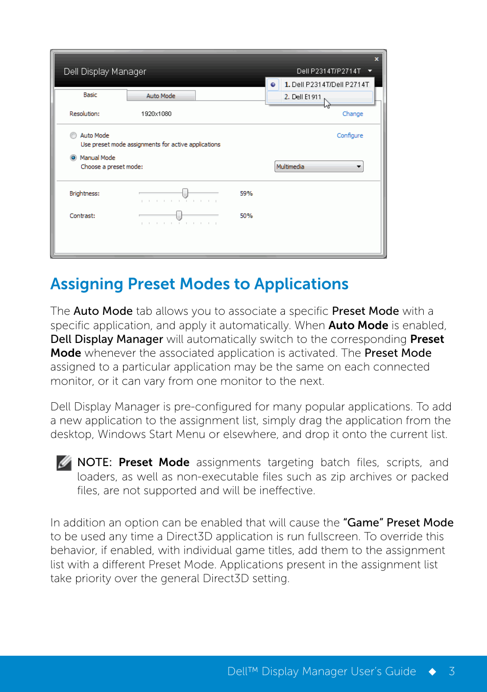 Assigning preset modes to applications | Dell E2014T 19.5 Multi-Touch Monitor with LED User Manual | Page 3 / 4