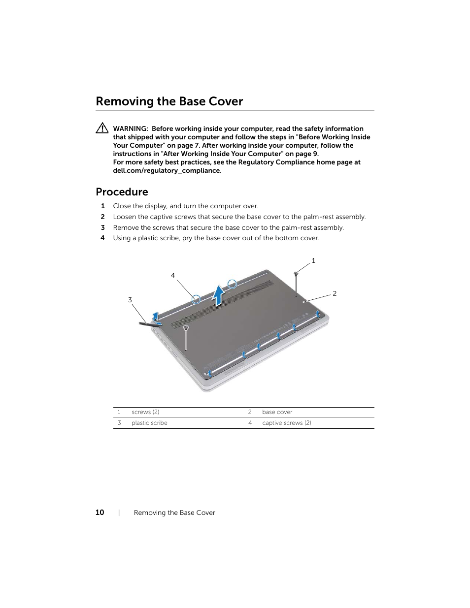 Removing the base cover, Procedure | Dell Inspiron 15 (7537, Mid 2013) User Manual | Page 10 / 71