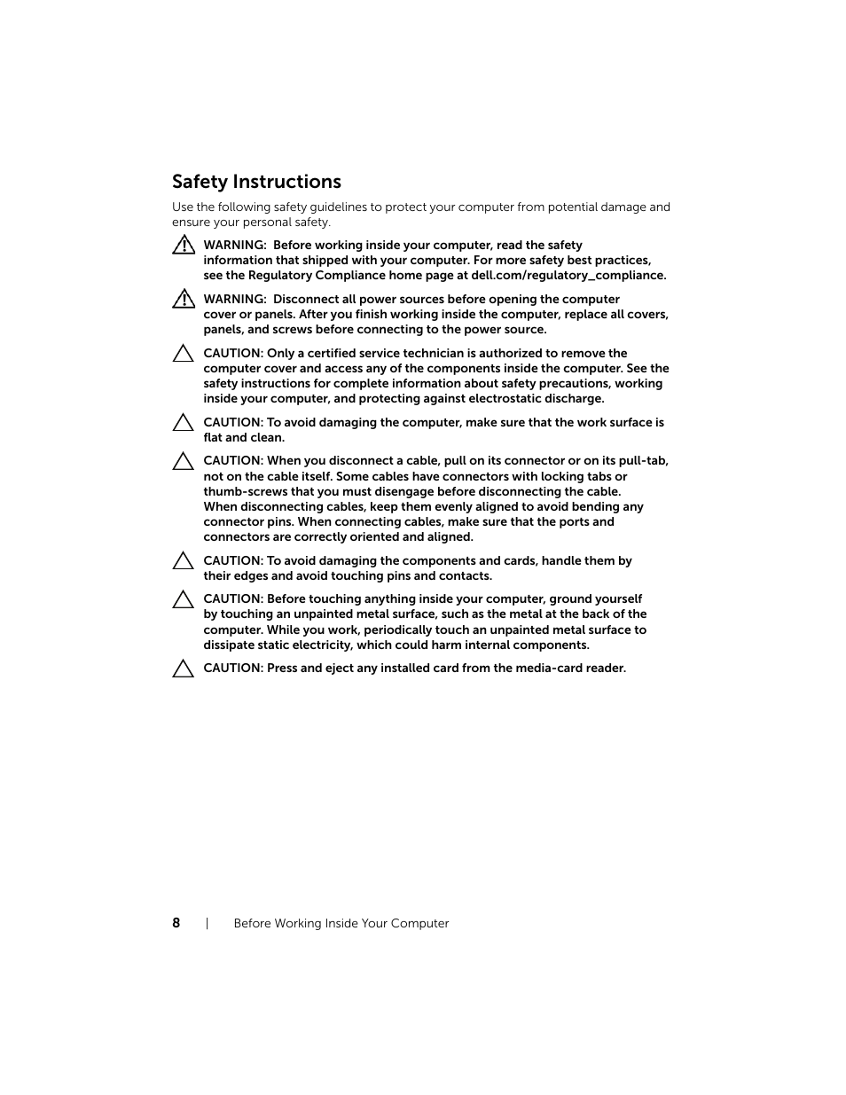 Safety instructions | Dell Inspiron 15 (7537, Mid 2013) User Manual | Page 8 / 71