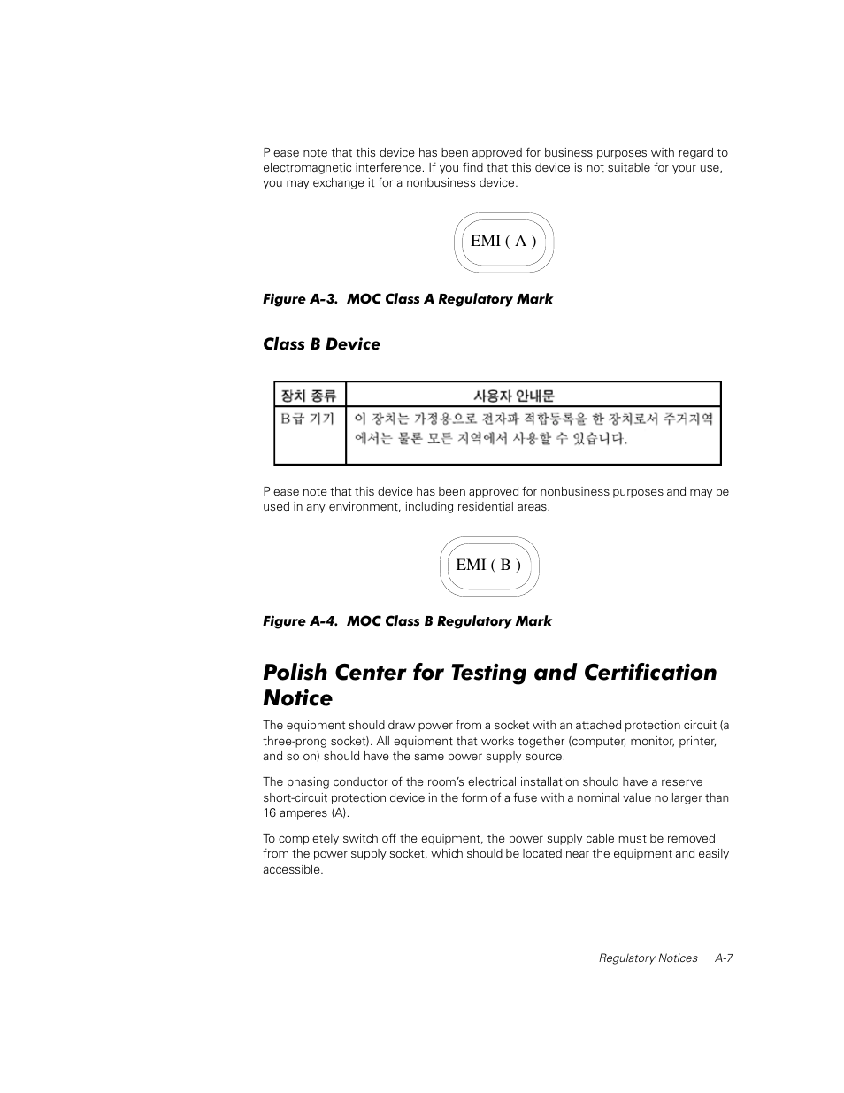 Class b device, Polish center for testing and certification notice, Figure a-3 | Figure a-4 | Dell PowerVault 50F (Fibre Channel Switch) User Manual | Page 37 / 53