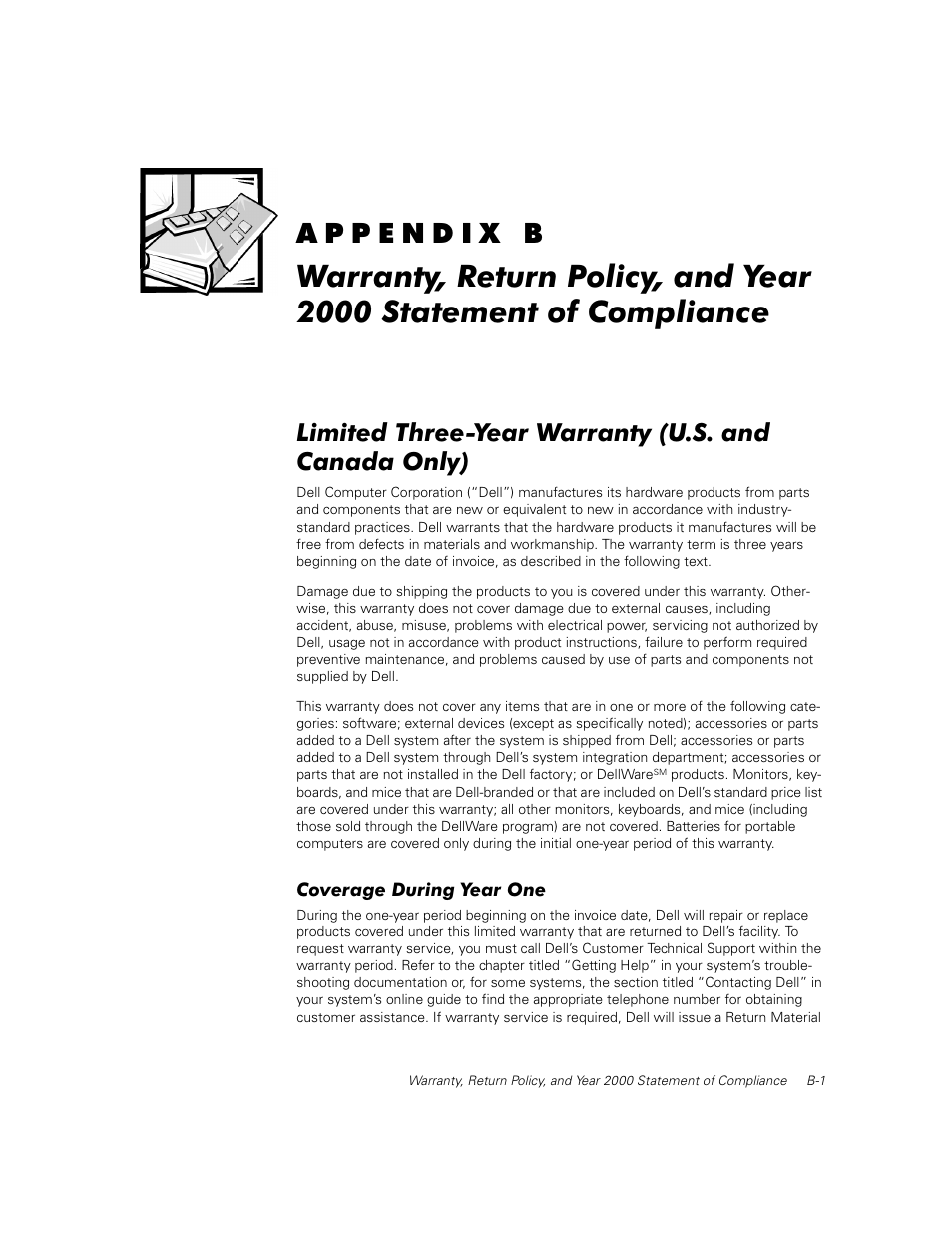 Limited three-year warranty (u.s. and canada only), Coverage during year one | Dell PowerVault 50F (Fibre Channel Switch) User Manual | Page 41 / 53