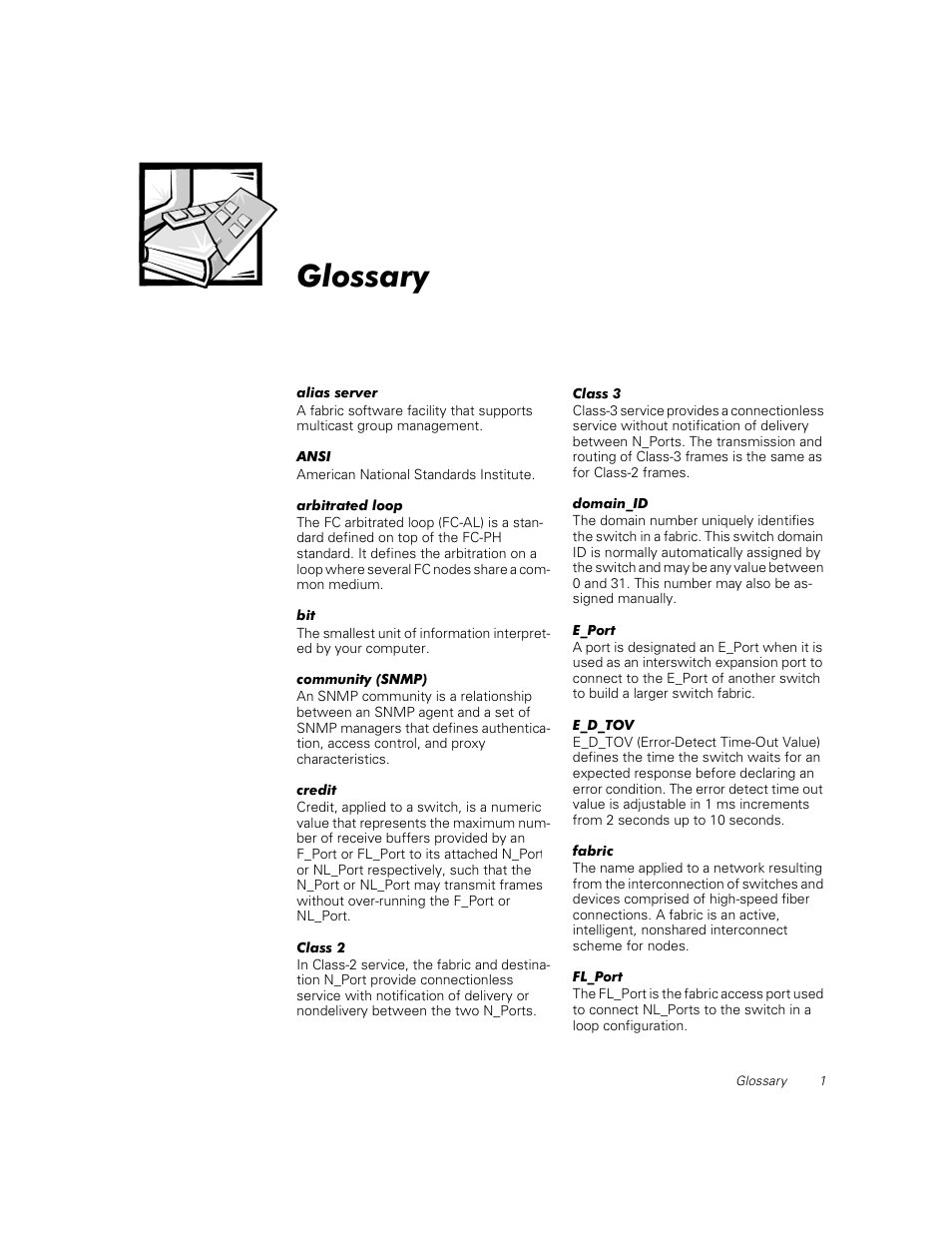 Glossary | Dell PowerVault 50F (Fibre Channel Switch) User Manual | Page 49 / 53