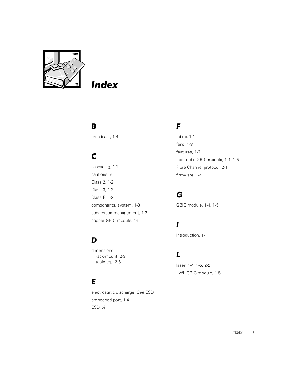 Index | Dell PowerVault 50F (Fibre Channel Switch) User Manual | Page 51 / 53