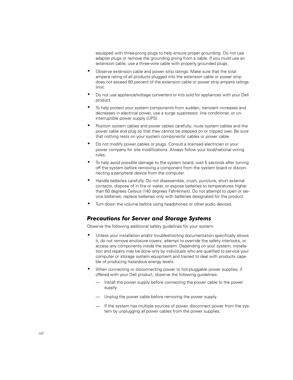 Precautions for server and storage systems | Dell PowerVault 50F (Fibre Channel Switch) User Manual | Page 6 / 53