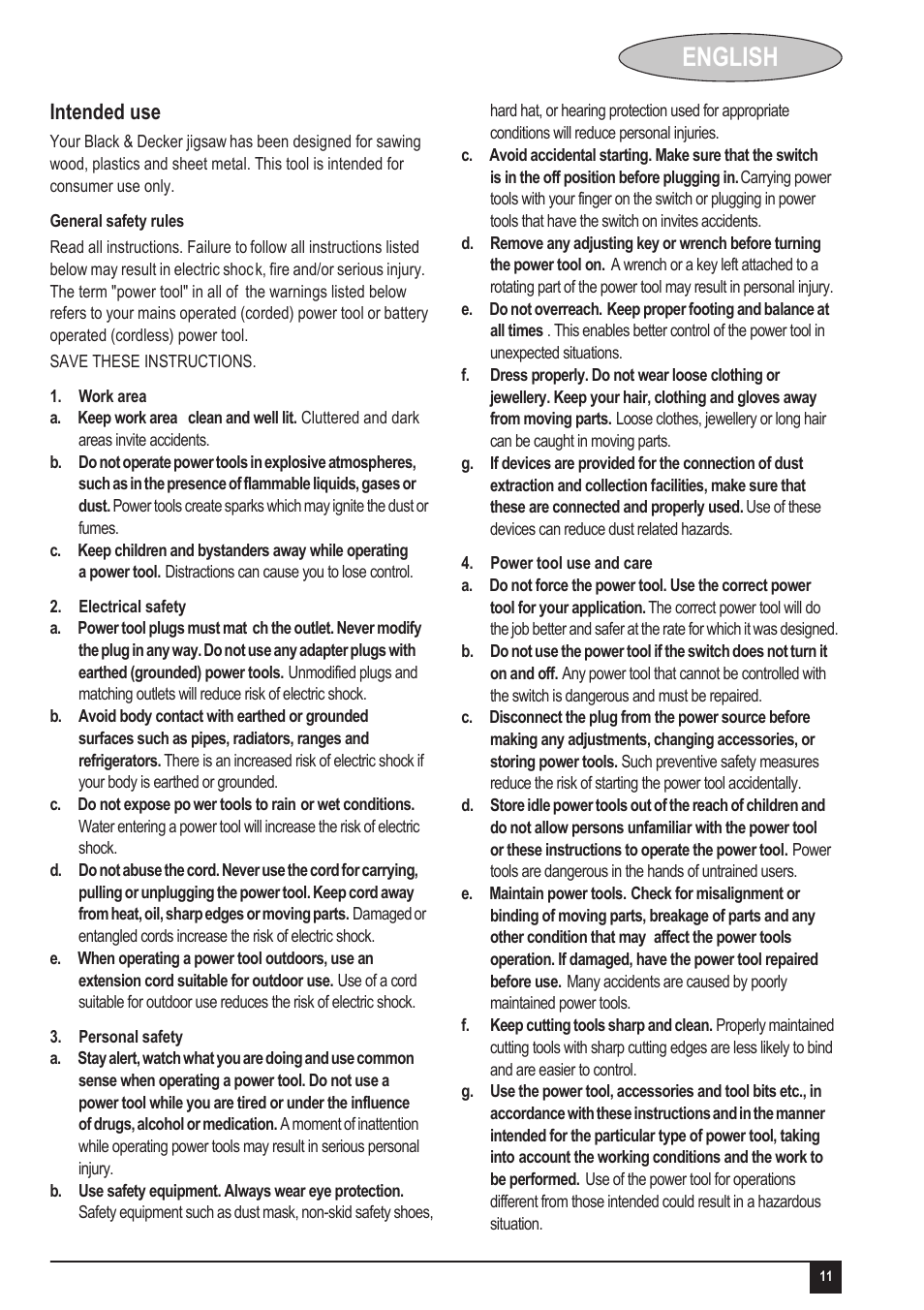 English, Intended use | Black & Decker KS405 User Manual | Page 11 / 14